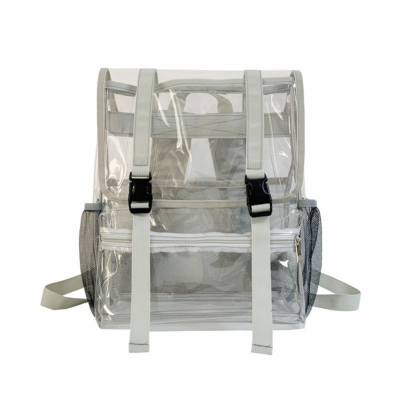 Transparent-panel Travel Backpack Bag — Grey