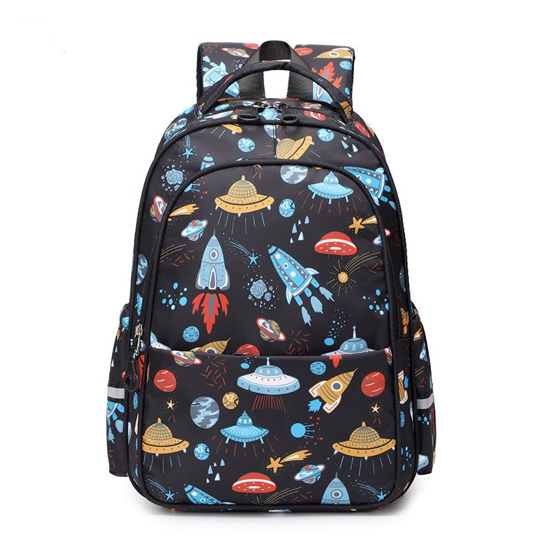 Space-print School Backpack — Black