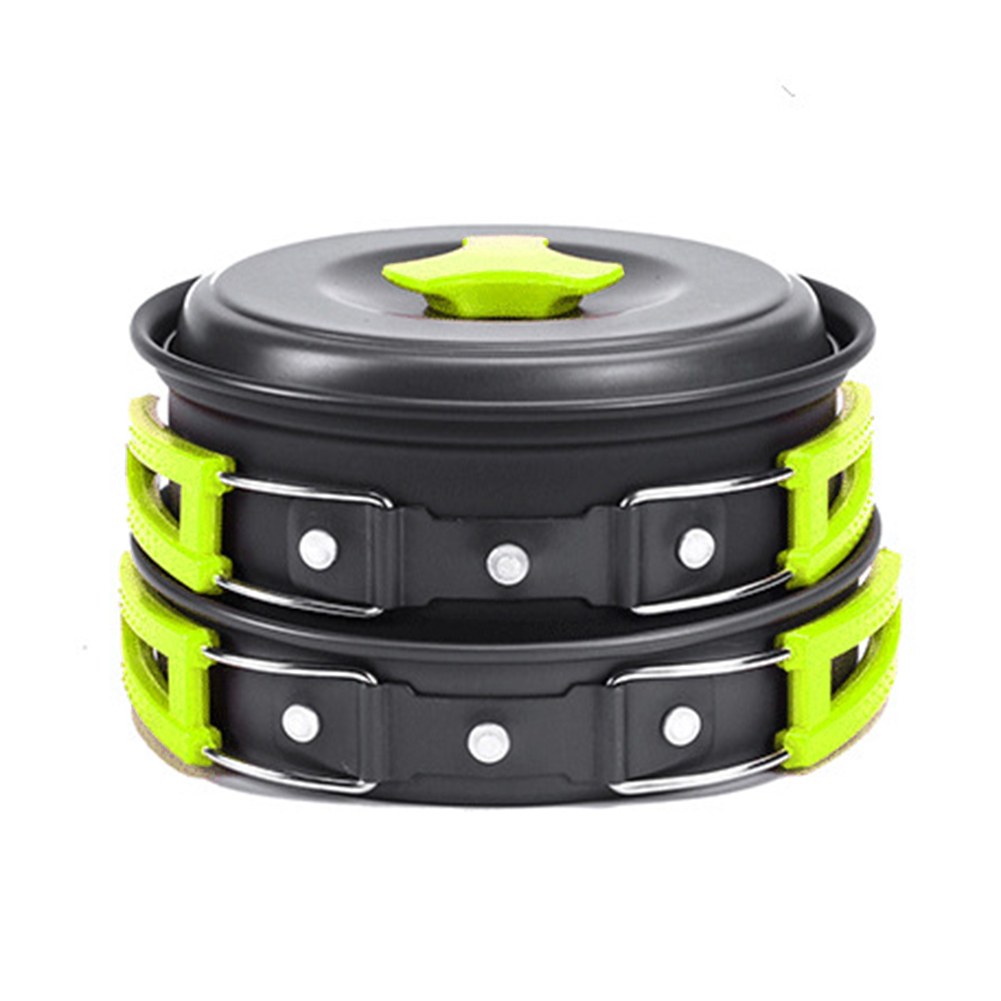 Camping Cookware Kit Outdoor Cooking Set Aluminum Equipment Outdoor Pot Travel Tableware Kitchen Hiking Picnic BBQ — Green pot