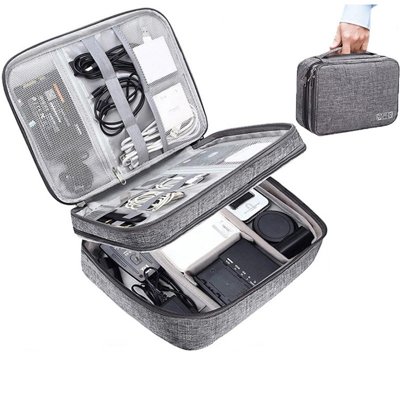 Two-layer Electronics Travel Organizer Bag — Grey