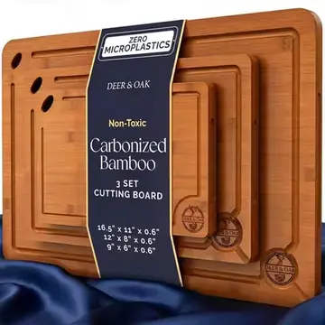 Eco-Friendly 3-Piece Carbonized Bamboo Cutting Board Set with Hanging Holes for Kitchen Use