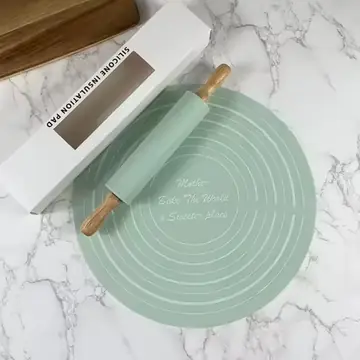 Food Grade Silicone Kneading Pad & Rolling Pin Set Non-Slip Thickened Pastry Mat for Home Kitchen Baking