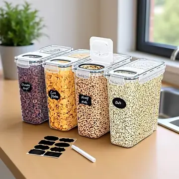 4L Cereal Storage Containers with Lids 1/2/4pcs Airtight Food Moistureproof Tank with Label Stickers Kitchen Organization Box