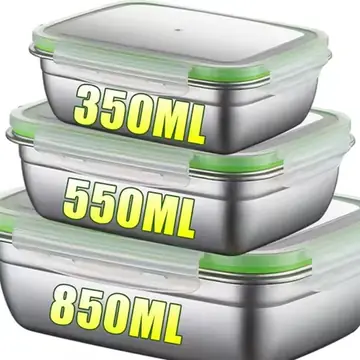 1/3pcs Thickened Rectangular Food Storage Box Stainless Steel Camping Lunch Bento Box Kitchen Leakproof Reusable Storage Box