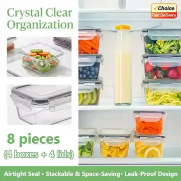8PCS Airtight Food Containers with Locks BPA Free Microwave Freezer Safe PP Storage for Dry Goods Fruit Vegetables