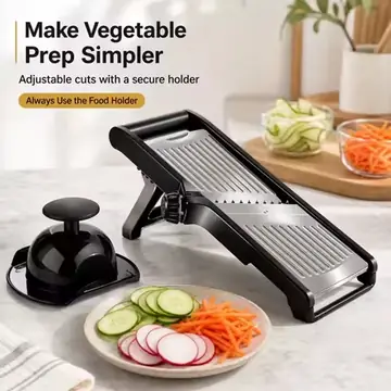 Adjustable Mandoline Slicer for Kitchen Stainless‑Steel Vegetable Slicer Julienne Cutter Food Chopper with Cut‑Resistant Gloves & Cleaning Brush Potato Fruit Slicing Tool