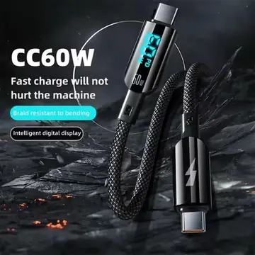Fashion Digital Display Screen USB To Type C Fast Charging Data Cable 100W PD Data Cord Dual Type C Data Cable PD Charge Cable