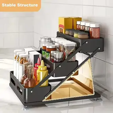 3-Tier Foldable Spices Rack, Adjusted Height 10-10.8Inch Carbon Steel Tiered Spice Rack with Non-Slip Suction Cups,Space-Saving Spice Rack Organizer for Cabinet