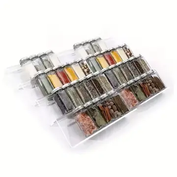 Adjustable 4/2 Layer Acrylic Spice Rack Expandable Drawer Organizer Tray Seasoning Storage for Kitchen Cabinet & Countertop