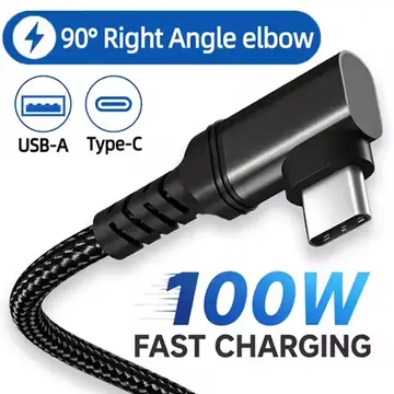 100W USB C Fast Charging Cables 90 Degree Right Angle USB-A To Type C Wire Cord Support Quick Data Transfer for Iphone Samsung