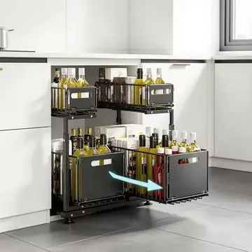 2 Tier Pull Out Cabinet Organizer Adjustable Under Sink Storage Rack Slide Out Drawer Kitchen Spice Jar Storage Shelf