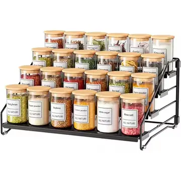 Adjustable 4-Tier Spice Rack for Cabinet - Countertop Depth Wall Mounted Spice Organization Seasoning Holder for Kitchen Storage