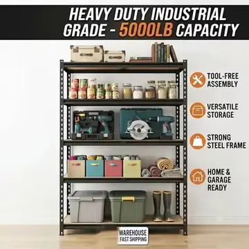 27.6'W X 60'H 5-Tier Garage Shelving Unit, 2200 LBS Heavy Duty Storage Shelves, Metal Rack with MDF Board, Screw Assembly Adjustable Utility Organizer for Basement Pantry Kitchen Laundry Closet, 440 LBS Load Per Shelf, 1 or 2 Pack