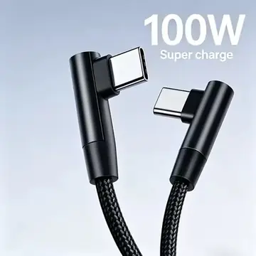 100W L-Shape USB C to USB C Fast Charger Cable Braided 90° Elbow Type-C Cord for Gaming Phone Laptop