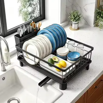 Compact Stainless Steel Dish Drying Rack Space Saving Plate Drainer with Utensil Holder Drainboard Kitchen Countertop Organizer Rustproof Storage Shelf for Small Kitchen Apartment RV 11x15 Inch