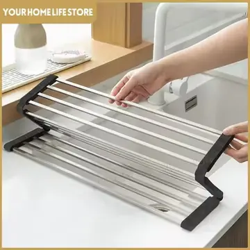 Folded Dish Drain Rack for Kitchen SUS304 Steel,Sink drying Rack,Bowl shelf Roll-up Dish Drying Rack Overthe Sink Plate Storage