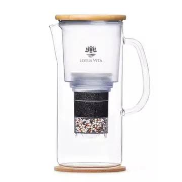 Glass Water Filter Pitcher 10 Cups Total Removes Impurities Adds Minerals BPA Free Bamboo Design Improves Water Quality Taste Dr