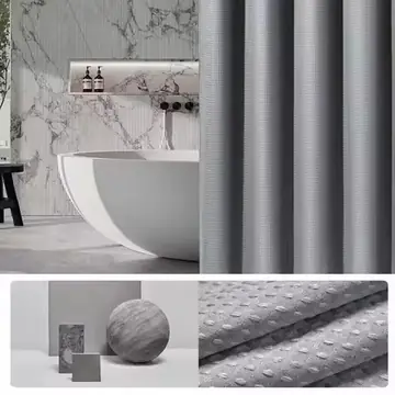 Thickened Waffle Solid Color Shower Curtain, Non-porous Double-sided Waterproof and Mildew Shading Suitable for Toilet, Bathroom