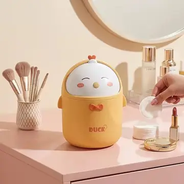 Zoyiancy Cute Yellow Duck Desktop Trash Can With Lid And 90 Bags, Mini Countertop Wastebasket For Desk Vanity Dorm