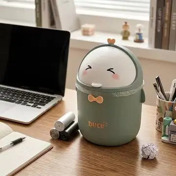 Zoyiancy Duck Desktop Trash Can With Swing Lid, Cute Mini Countertop Wastebasket With 90 Bags For Desk Vanity Office