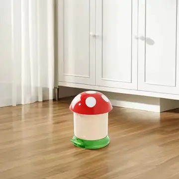 Hot Cute Mushroom Mini Trash Can Portable Handle Lightweight Plastic Garbage Bin Bedroom Office Bathroom Decor