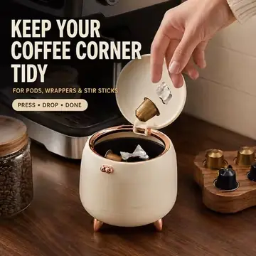 Mini Countertop Trash Can with Lid, Desktop Wastebasket for Coffee Station & Coffee Bar Accessories, Small Coffee Pod Disposal Bin for Used Espresso Capsules, Sugar Packets, Wrappers, Office Desk, Bathroom Vanity