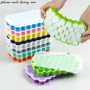 Silicone World 37 Grids Honeycomb Ice Cube Silicone Molds Silica Gel Ice Tray DIY Household Ice Making Box With Lid Ice Mold