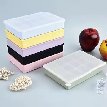 15-compartment silicone ice cube tray with lid, food-grade cube ice mold, household ice-making box, baby food jelly popsicle mold