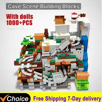 1000PCS DIY Castle Adventure Building Blocks Set with Animals Mine Cart Track Waterfall Trees Creative Toy for Birthday Gift