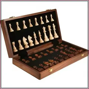 15" Folding Walnut Chess Set with Storage - Tournament-Size Portable Chess Board for Adults, Travel, Family Game Night, 2 Extra Queens
