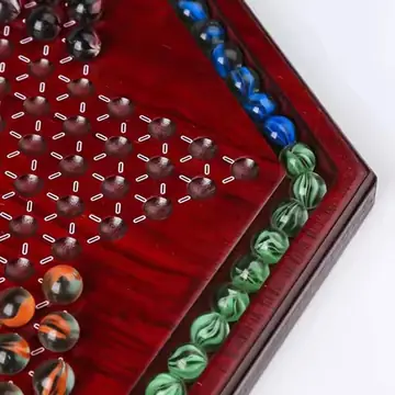 Durable Chinese Checkers Chess Wooden Hex Board with Acrylic Marbles Storage Card Slot for Kids Family Educational Play