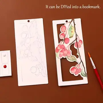 Creative 10 Sheets Watercolor Painting Set 12 Colors Handmade Coloring Bookmark DIY Hollow Bookmark Painting Set