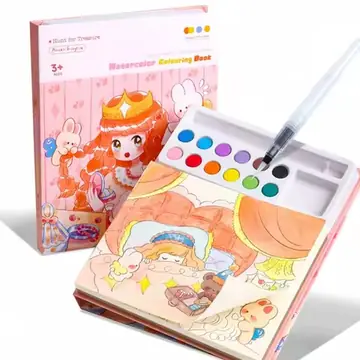 1 Book with 24 Watercolor Coloring Pages Gift Box Set - Includes a Built-In Palette + Water Brush, DIY Art Kit, Suitable for Children Aged 3 and Above, Perfect Birthday and Holiday Gift