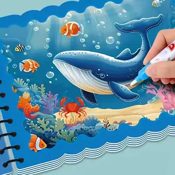 2pc Reusable Water Coloring Books,Portable Educational Art Activity with Underwater Marine Life Designs,Improve Color Perception