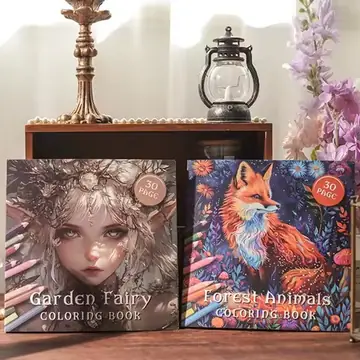 2Pack Watercolor Coloring Books Set, Garden Fairy & Forest Animal Stress Relief Drawing Books with Thick Paper for Frame Display