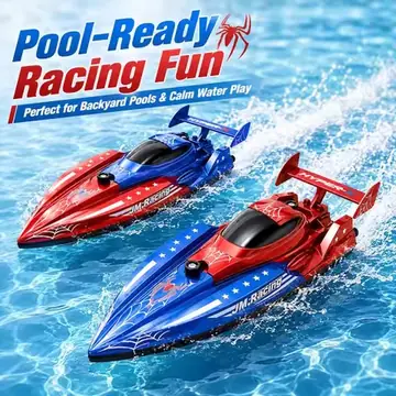 2PCS RC Boat for Kids, 2.4GHz Remote Control Racing Boats, Waterproof Spider Speed Boat with Rechargeable Battery for Pool Lake