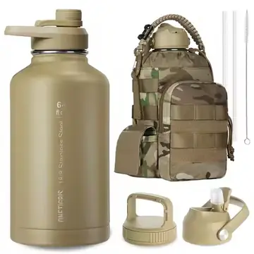ONETIGRIS 64oz Tactical Insulated Water Bottle with 3 Lids & MOLLE Pouch | Double-Walled Vacuum Cold for 48 Hrs, 304 Stainless