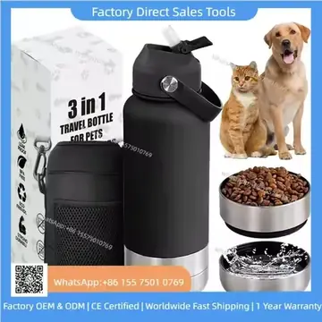 MOQ:25 pc Updated Version Custom Logo 32oz 64oz Dog Bottle 3-in-1 Stainless Steel Portable Travel Dog Bottle