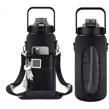Half Gallon Water Bottle with Sleeve 64 OZ 2000ML Motivational Water Bottle with Straw & Time Marker to Drink