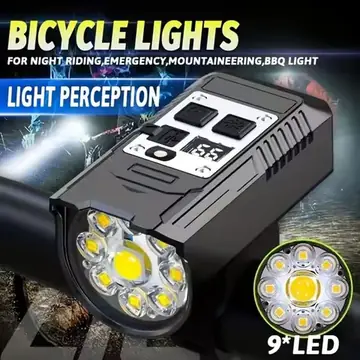 Bicycle Flashlights 9 LED Bike Front Light Type-C Rechargeable Bike Lamp Ultralight Handlebar Lights Waterproof Cycling Lamp