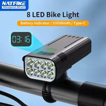 NATFIRE 10000mAh Bicycle Light with Battery Indicator USB Rechargeable Bike Light Set 8 LED Flashlight