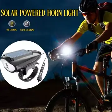250 Lumens Bicycle Headlight with Bike Horn Alarm USB Charging Mountain Bike Light High Brightness Solar Rechargeable