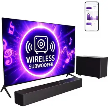 90W Compact Soundbar for Smart TV, 2.1 Channel Home Theater System with 5" Subwoofer, Bass Reflex Port, Horn Tweeter, Crisp Vocals & Deep Bass, Optical/AUX/Bluetooth 5.3, Adjustable Bass, Wall-Mountable for TV, PC, Projector
