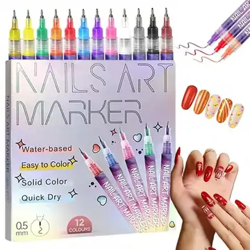 12 Colors Nail Art Pens Set, Fine Tip Nail Polish Pen Markers, Quick Dry Nail Art Kit for DIY Home Salon, Professional Nail Art Tools, Manicure Set Gift for Adults Beginners