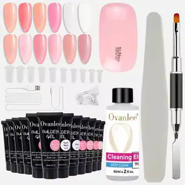 Ovanlee 18-in-1 Form-Free Polygel Nail Starter Kit – Portable UV Lamp Included, 12 Colors Hard Builder Gel with Slip Solution & Tips – Ultimate DIY Nail Extensions for Beginners