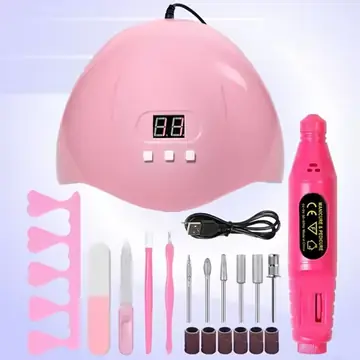 Nail Care Tool Set, Featuring a UV Nail Lamp, Nail Polisher, Cuticle Pusher and Remover, Toe Nail Separator, Nail File, and Nail Brush. Suitable for Professional Nail Salons or Home Nail Care. Perfect Holiday Gift.