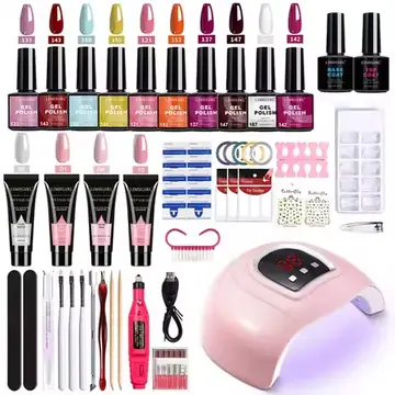 LIMEGIRL 8ml Gel Nail Polish Kit with UV Nail Lamp Electric Nail Drill UV Soaking Gel Base and Top Coat Gel Polish Nail Tool Kit