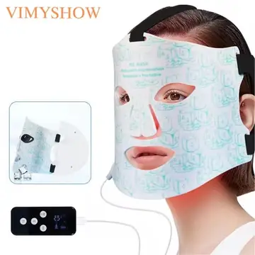 2 in 1 LED Face Mask 850nm Near-Infrared Red Light Facial Mask with Cooling Gel Pack for Skin Rejuvenation and Reduce Puffiness