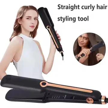 Professional straightening brush, curling iron and two-in-one titanium plate straightener with LCD temperature display, suitable for home use and salons.
