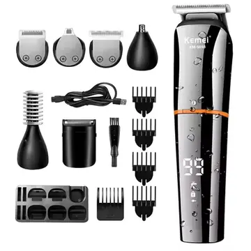 Kemei Waterproof 11-in-1 Men's Grooming Kit Electric Beard Trimmer Shaver Hair Clipper Rechargeable Nose Hair Trimmer KM-5898